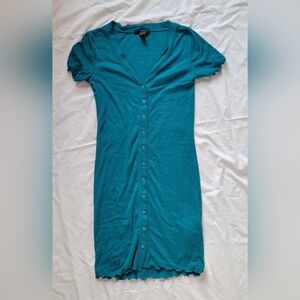 Forever 21 Teal Button-Up Mini Dress